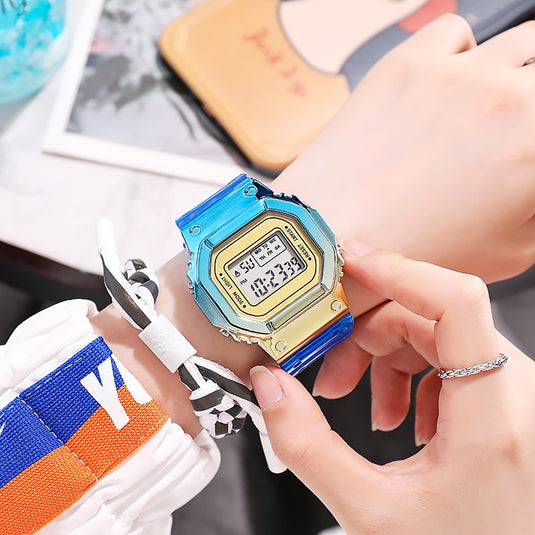 Cute digital women's watch auxiliary hour transparent bracelet 10_colors