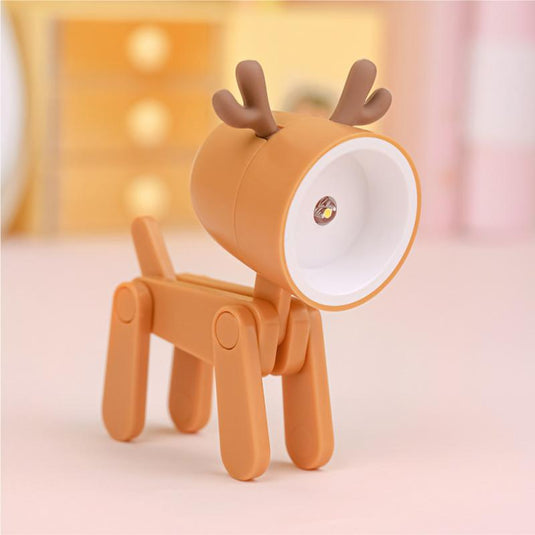 LED Night Light Mini Folding Desk Lamp Cute Pet Lights Dog Deer Dinosaur Flower Portable Night Light Student Living Room Decor