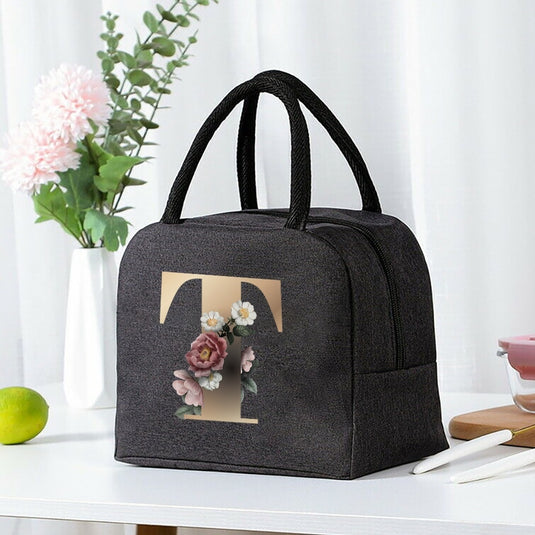Thermal Travel Canvas Lunch Bag, Travel Bag, Gold Letter Print