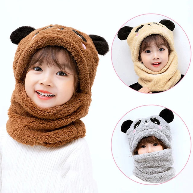 Load image into Gallery viewer, Baby hats with scarf Warms the head and covers the neck cute panda hat 10_colors..
