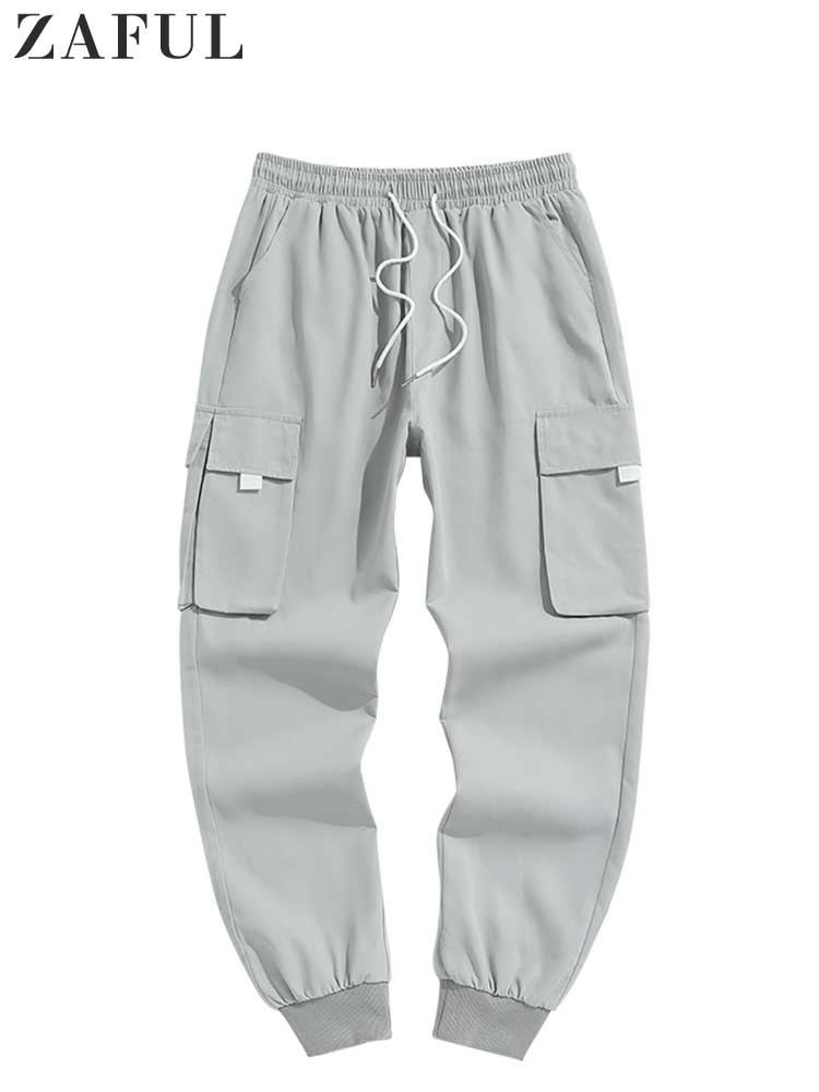 Load image into Gallery viewer, ZAFUL Men's Cargo Pant Solid Mid-waist Elastic  Trousers Techwear Sweatpants with Flap Pocket
