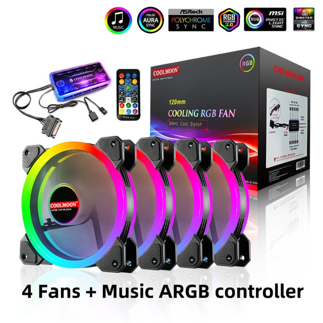 Load image into Gallery viewer, 120mm PC Computer Case Fan Cooling Cooler 6PIN Adjustable RGB Led 12cm Mute Ventilador 5V DC ARGB Fans Adjust Speed Aura Sync
