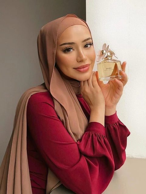 Chiffon scarf and hijab for Muslim women smooth with turban all  colors