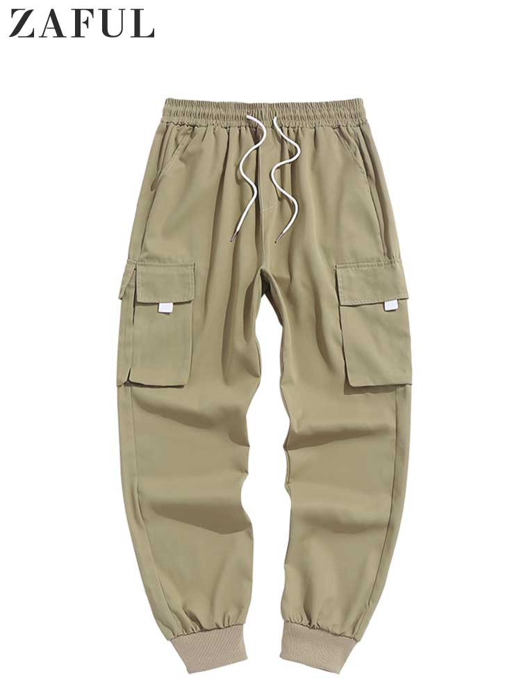 Load image into Gallery viewer, ZAFUL Men's Cargo Pant Solid Mid-waist Elastic  Trousers Techwear Sweatpants with Flap Pocket

