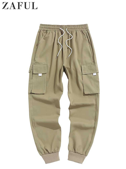 ZAFUL Men's Cargo Pant Solid Mid-waist Elastic  Trousers Techwear Sweatpants with Flap Pocket