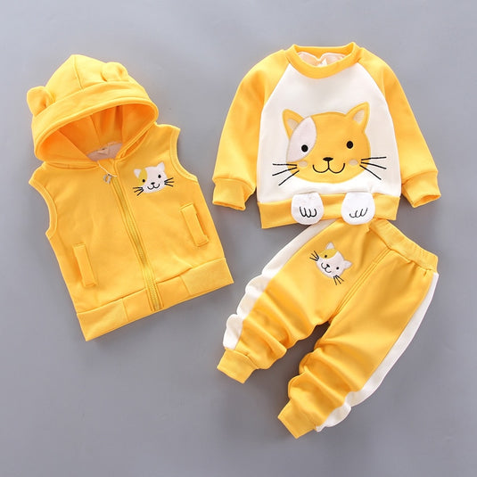 Baby winter clothes, three pieces, cute bear drawing, all sizes 5 colors