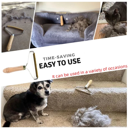 Pet, cat and dog hair remover removes lint from clothes and upholstery