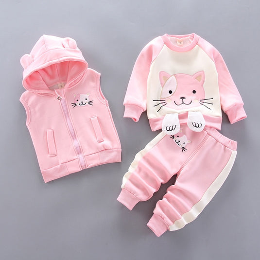 Baby winter clothes, three pieces, cute bear drawing, all sizes 5 colors