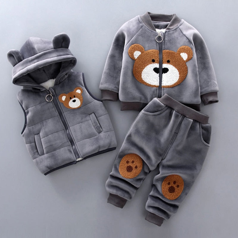 Load image into Gallery viewer, Baby winter clothes, three pieces, cute bear drawing, all sizes 5 colors
