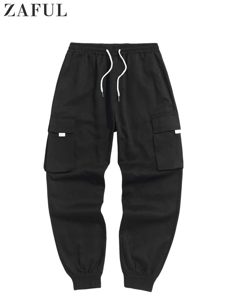 Load image into Gallery viewer, ZAFUL Men's Cargo Pant Solid Mid-waist Elastic  Trousers Techwear Sweatpants with Flap Pocket
