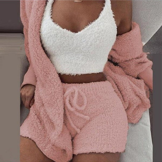 2022 New Autumn and winter set Pajamas clothes Long coat and shorts or long pants in warm velvet Be elegant even at home