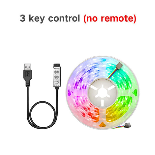 LED strips illuminated in different colors Remote control to change the color Decoration behind the TV and in the bedrooms and gaming setup
