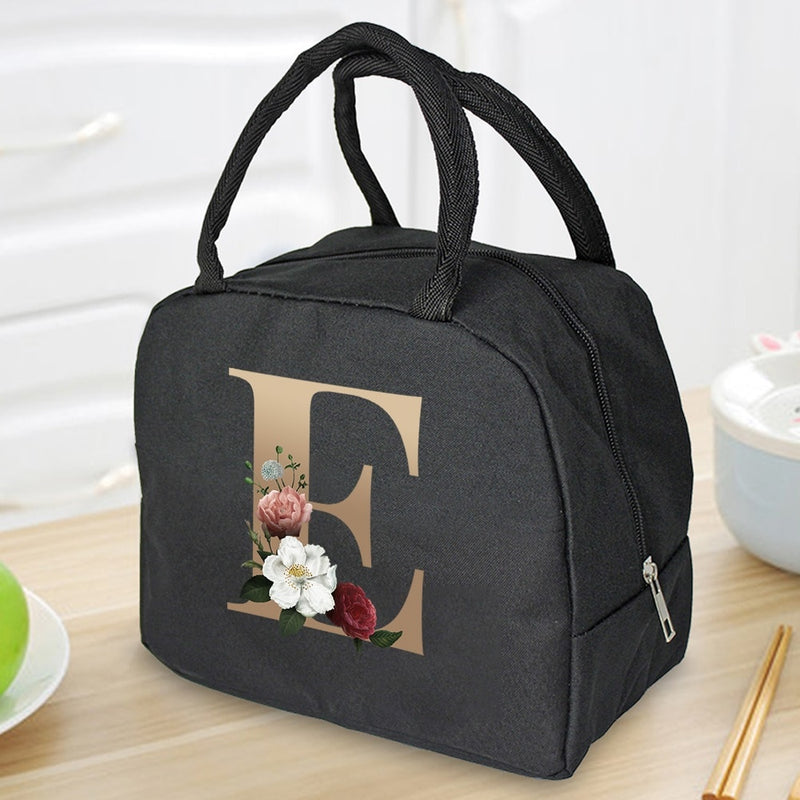 Load image into Gallery viewer, Thermal Travel Canvas Lunch Bag, Travel Bag, Gold Letter Print
