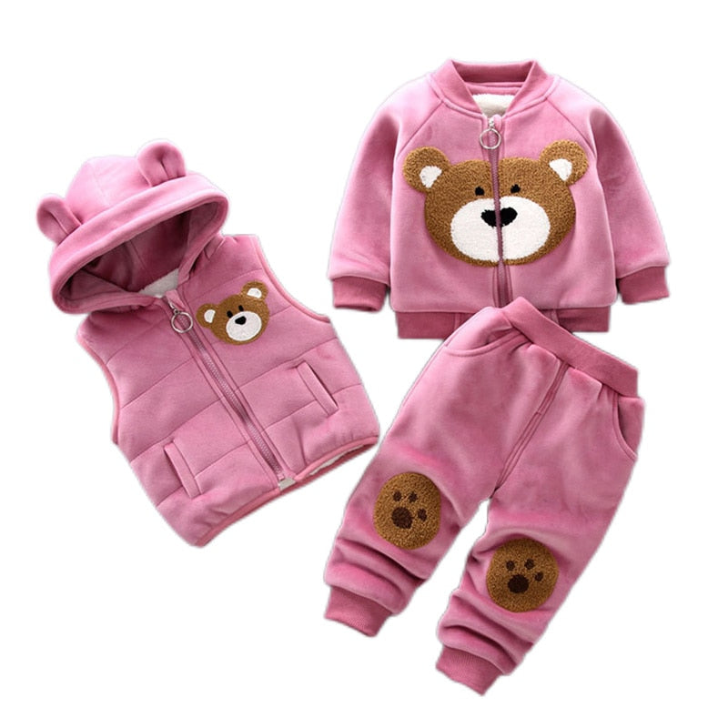 Load image into Gallery viewer, Baby winter clothes, three pieces, cute bear drawing, all sizes 5 colors
