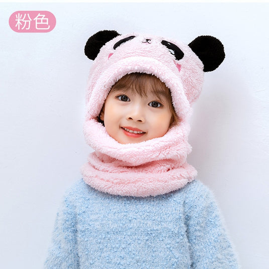 Baby hats with scarf Warms the head and covers the neck cute panda hat 10_colors..
