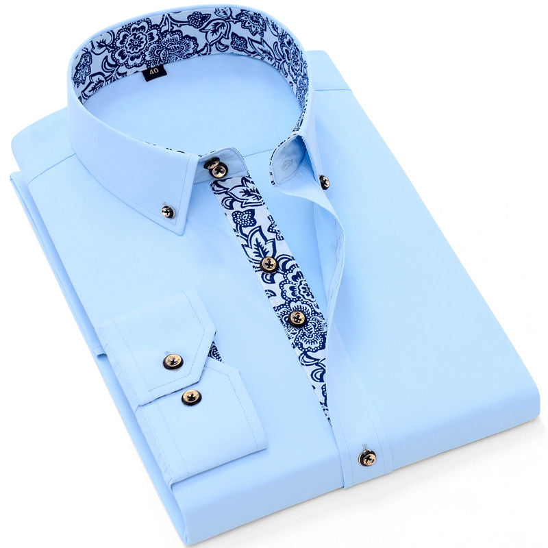 Load image into Gallery viewer, Men's cotton work shirt, long sleeves, solid color, porcelain collar, 5_colors
