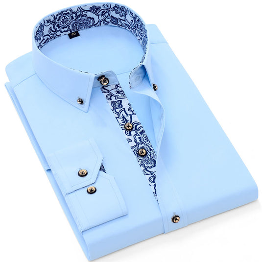 Men's cotton work shirt, long sleeves, solid color, porcelain collar, 5_colors