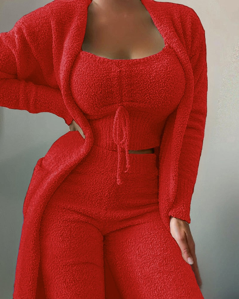 Load image into Gallery viewer, 2022 New Autumn and winter set Pajamas clothes Long coat and shorts or long pants in warm velvet Be elegant even at home
