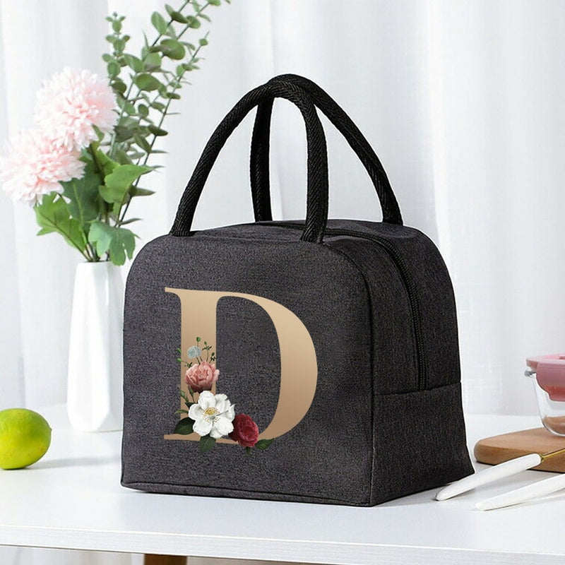 Load image into Gallery viewer, Thermal Travel Canvas Lunch Bag, Travel Bag, Gold Letter Print

