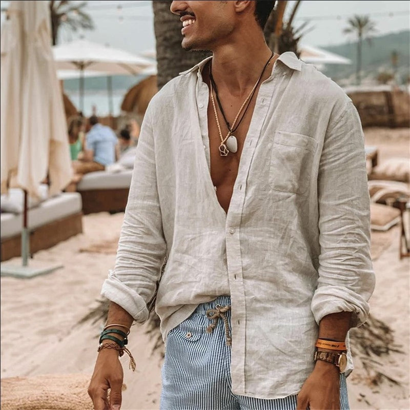 Load image into Gallery viewer, 2022 Men's high quality long-sleeved loose linen shirt
