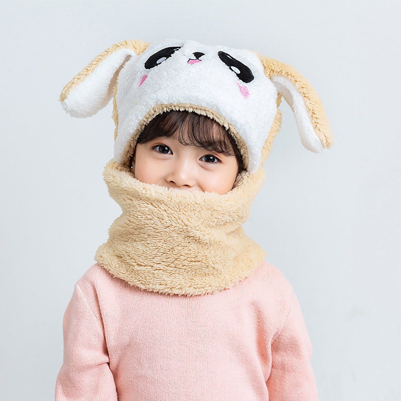 Load image into Gallery viewer, Baby hats with scarf Warms the head and covers the neck cute panda hat 10_colors..
