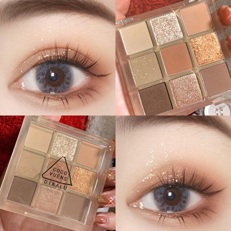 Load image into Gallery viewer, Eyeshadow palette with nine distinct colors, pearl luster, korean eye shadow, charming eye makeup
