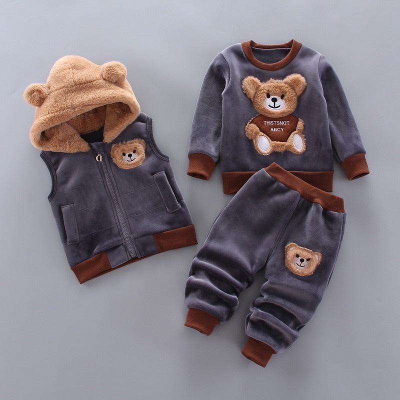 Load image into Gallery viewer, Baby winter clothes, three pieces, cute bear drawing, all sizes 5 colors
