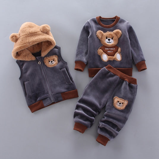 Baby winter clothes, three pieces, cute bear drawing, all sizes 5 colors