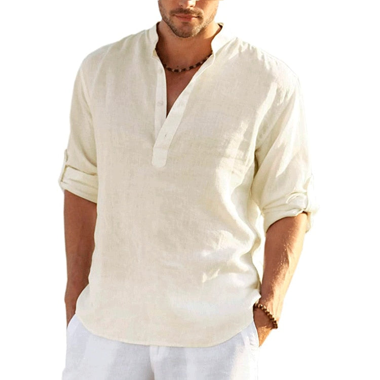 Load image into Gallery viewer, New men's linen and cotton shirt, long sleeves, solid color, top‘s sizes S_5XL,all colors
