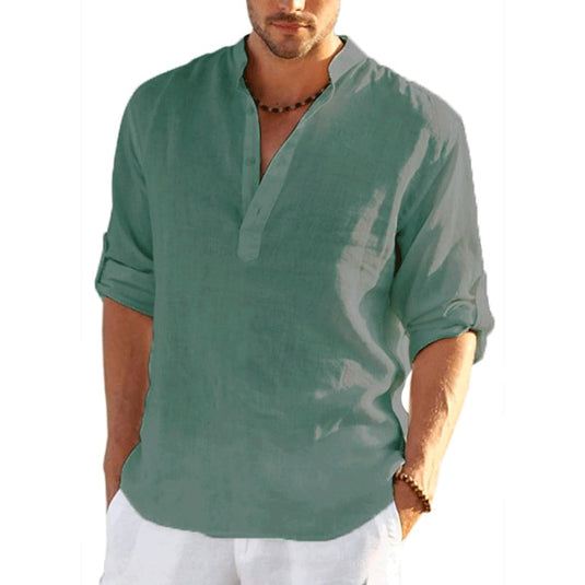 New men's linen and cotton shirt, long sleeves, solid color, top‘s sizes S_5XL,all colors