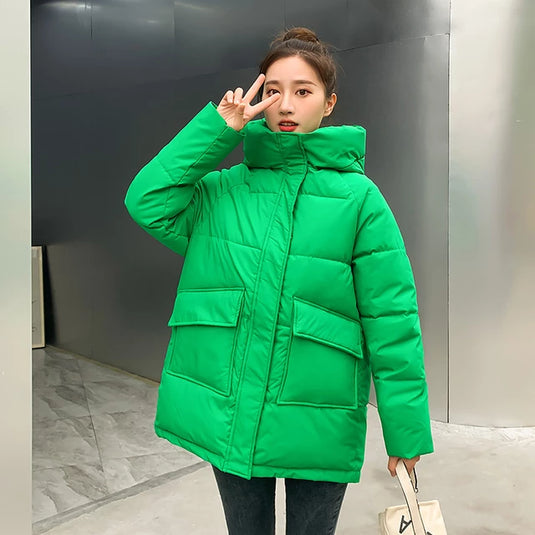 Women's winter warm loose large pocket jacket, great colors and high quality