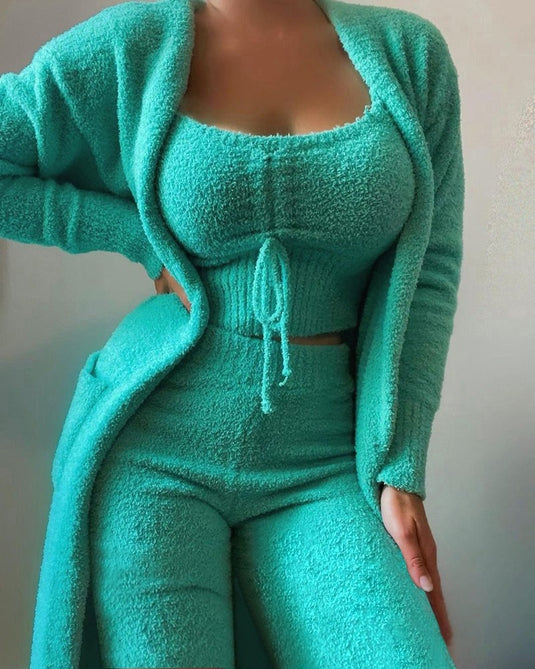 2022 New Autumn and winter set Pajamas clothes Long coat and shorts or long pants in warm velvet Be elegant even at home