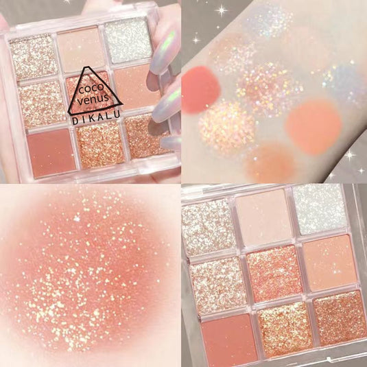Eyeshadow palette with nine distinct colors, pearl luster, korean eye shadow, charming eye makeup