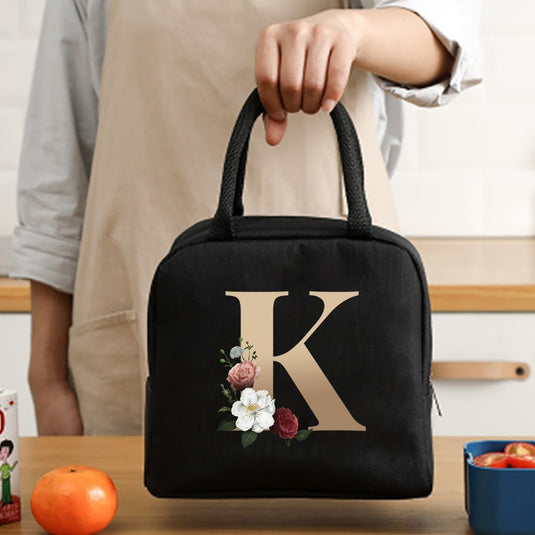 Thermal Travel Canvas Lunch Bag, Travel Bag, Gold Letter Print