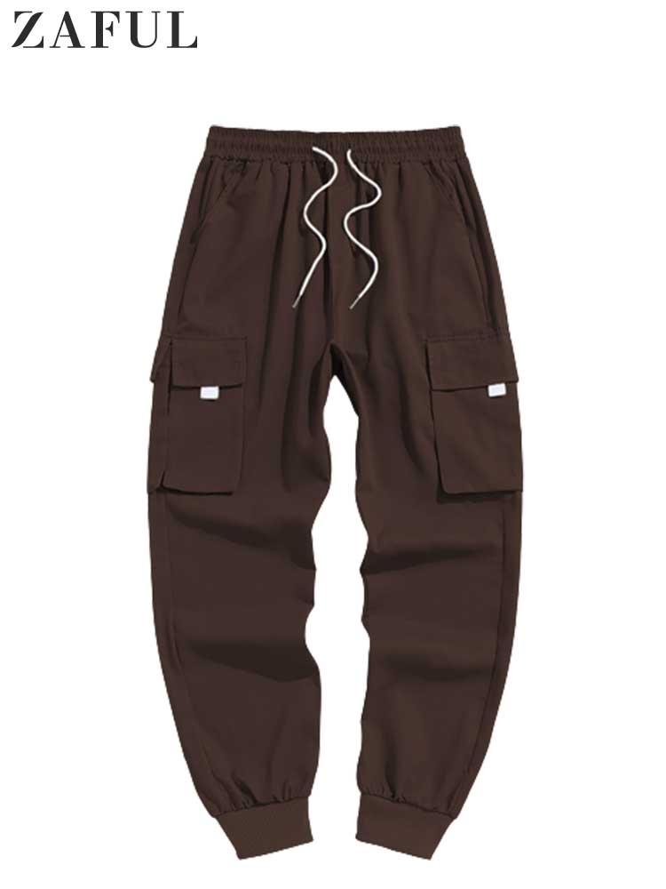 Load image into Gallery viewer, ZAFUL Men's Cargo Pant Solid Mid-waist Elastic  Trousers Techwear Sweatpants with Flap Pocket
