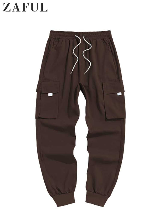 ZAFUL Men's Cargo Pant Solid Mid-waist Elastic  Trousers Techwear Sweatpants with Flap Pocket