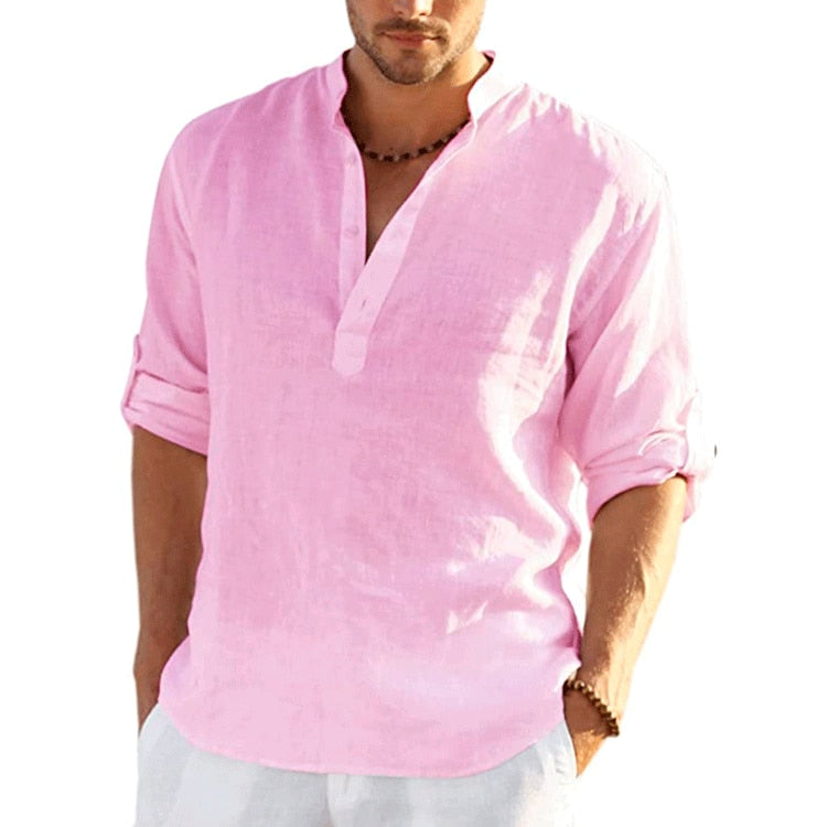 Load image into Gallery viewer, New men's linen and cotton shirt, long sleeves, solid color, top‘s sizes S_5XL,all colors
