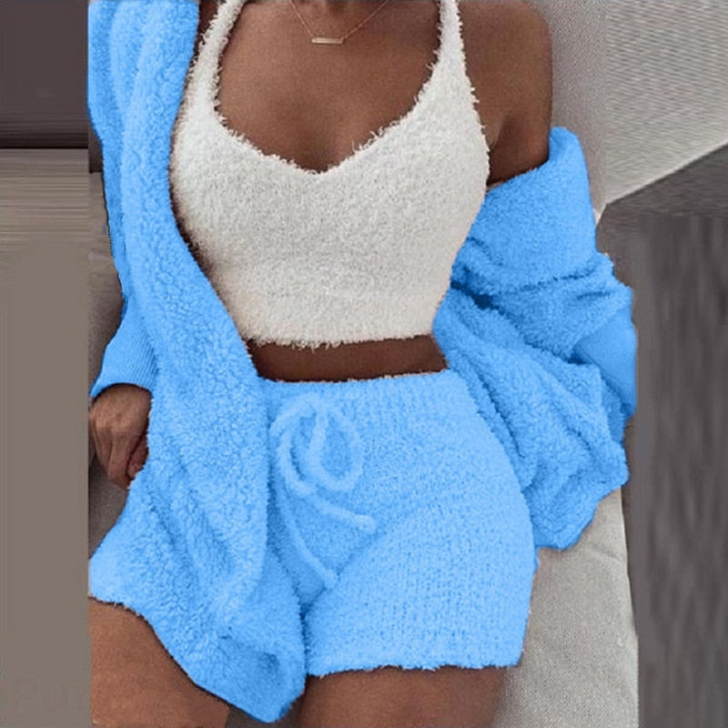 Load image into Gallery viewer, 2022 New Autumn and winter set Pajamas clothes Long coat and shorts or long pants in warm velvet Be elegant even at home
