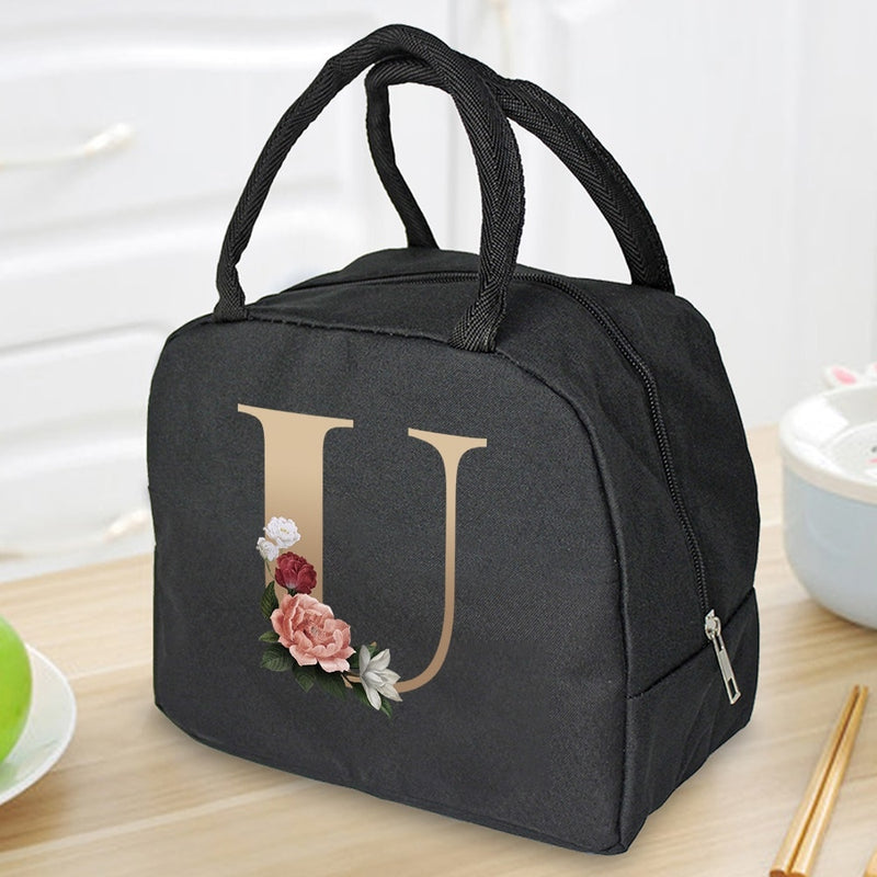 Load image into Gallery viewer, Thermal Travel Canvas Lunch Bag, Travel Bag, Gold Letter Print
