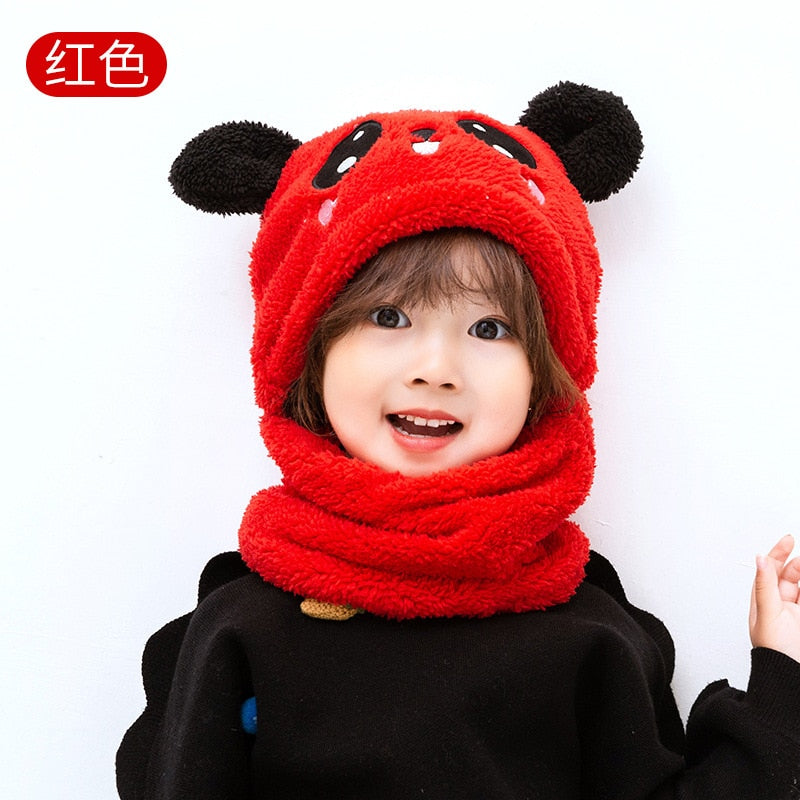 Load image into Gallery viewer, Baby hats with scarf Warms the head and covers the neck cute panda hat 10_colors..
