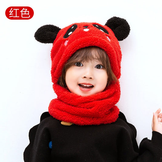 Baby hats with scarf Warms the head and covers the neck cute panda hat 10_colors..