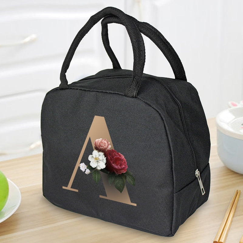 Load image into Gallery viewer, Thermal Travel Canvas Lunch Bag, Travel Bag, Gold Letter Print
