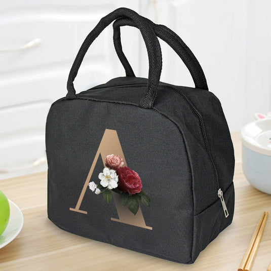 Thermal Travel Canvas Lunch Bag, Travel Bag, Gold Letter Print