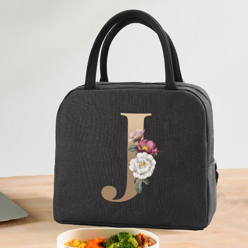 Load image into Gallery viewer, Thermal Travel Canvas Lunch Bag, Travel Bag, Gold Letter Print
