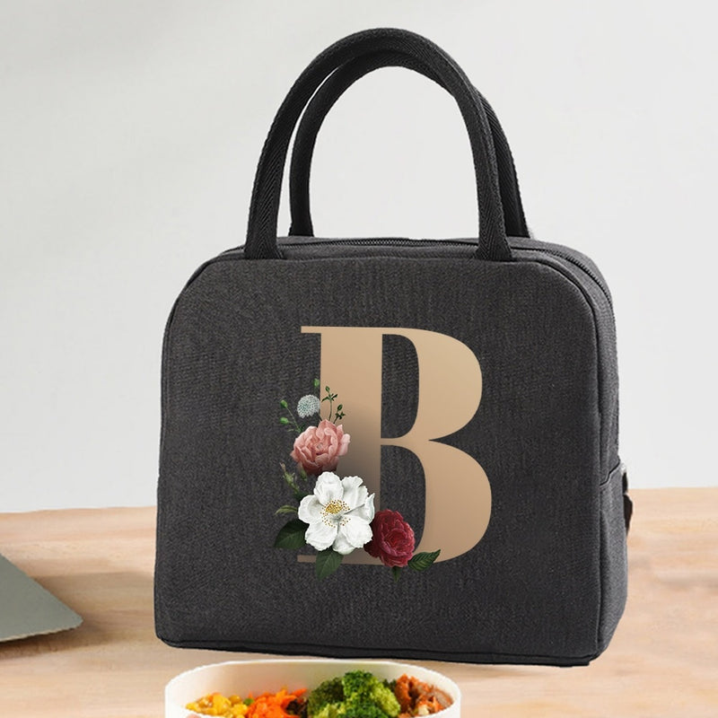 Load image into Gallery viewer, Thermal Travel Canvas Lunch Bag, Travel Bag, Gold Letter Print
