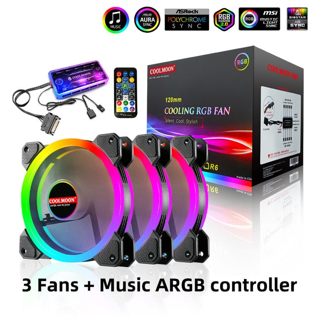Load image into Gallery viewer, 120mm PC Computer Case Fan Cooling Cooler 6PIN Adjustable RGB Led 12cm Mute Ventilador 5V DC ARGB Fans Adjust Speed Aura Sync
