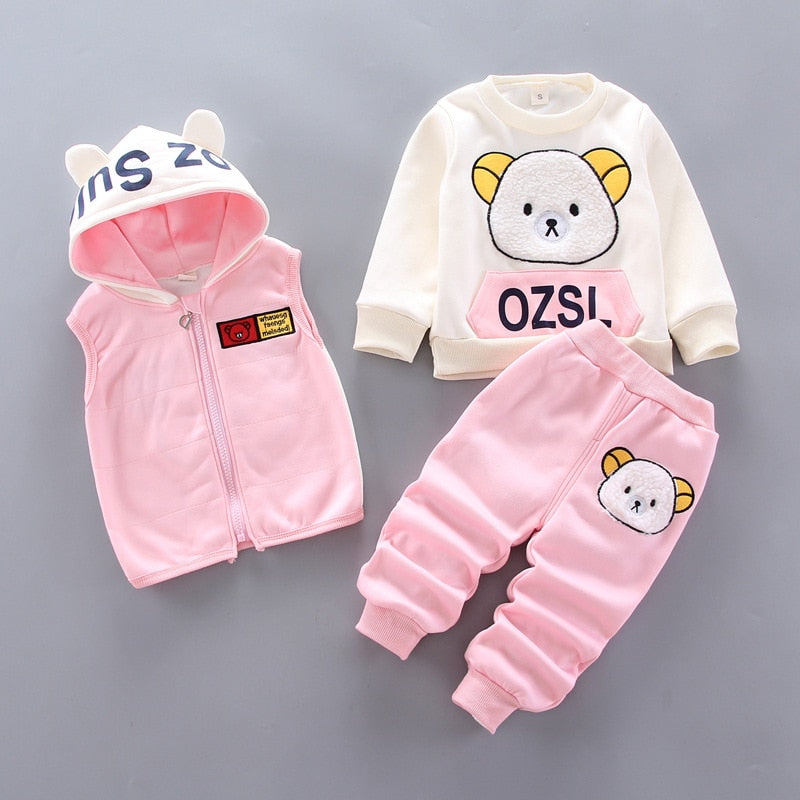 Load image into Gallery viewer, Baby winter clothes, three pieces, cute bear drawing, all sizes 5 colors
