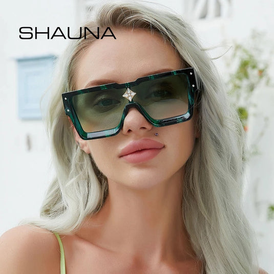 SHAUNA Luxury Crystal Oversized Women Square Sunglasses Trending Shades
