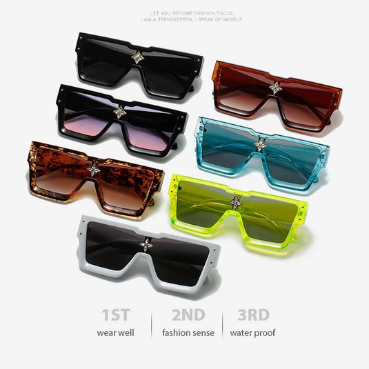 SHAUNA Luxury Crystal Oversized Women Square Sunglasses Trending Shades