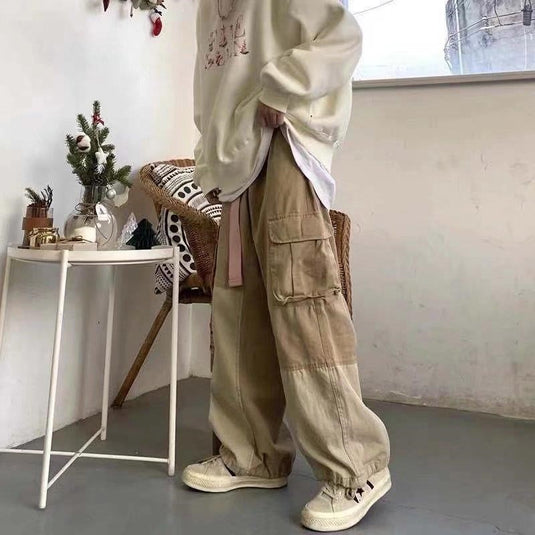 Azhouho hip hop baggy pants for men, comfortable, khaki, 2_colors